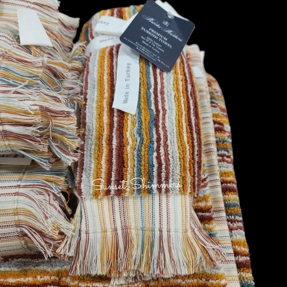 6pc BROOKS BROTHERS Fall Rainbow STRIPED THICK PLUSH TURKISH Towel Set New